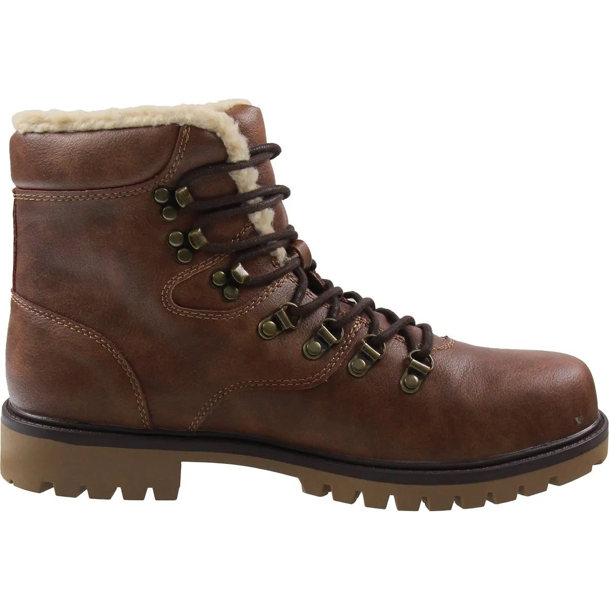 Kylerr Mens Lugged Sole Faux Leather Combat & Lace-Up Boots