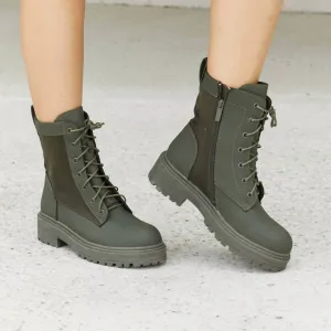Lace-Up Combat Booties In Green