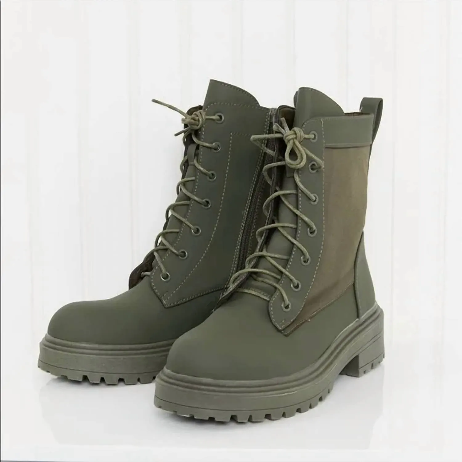 Lace-Up Combat Booties In Green