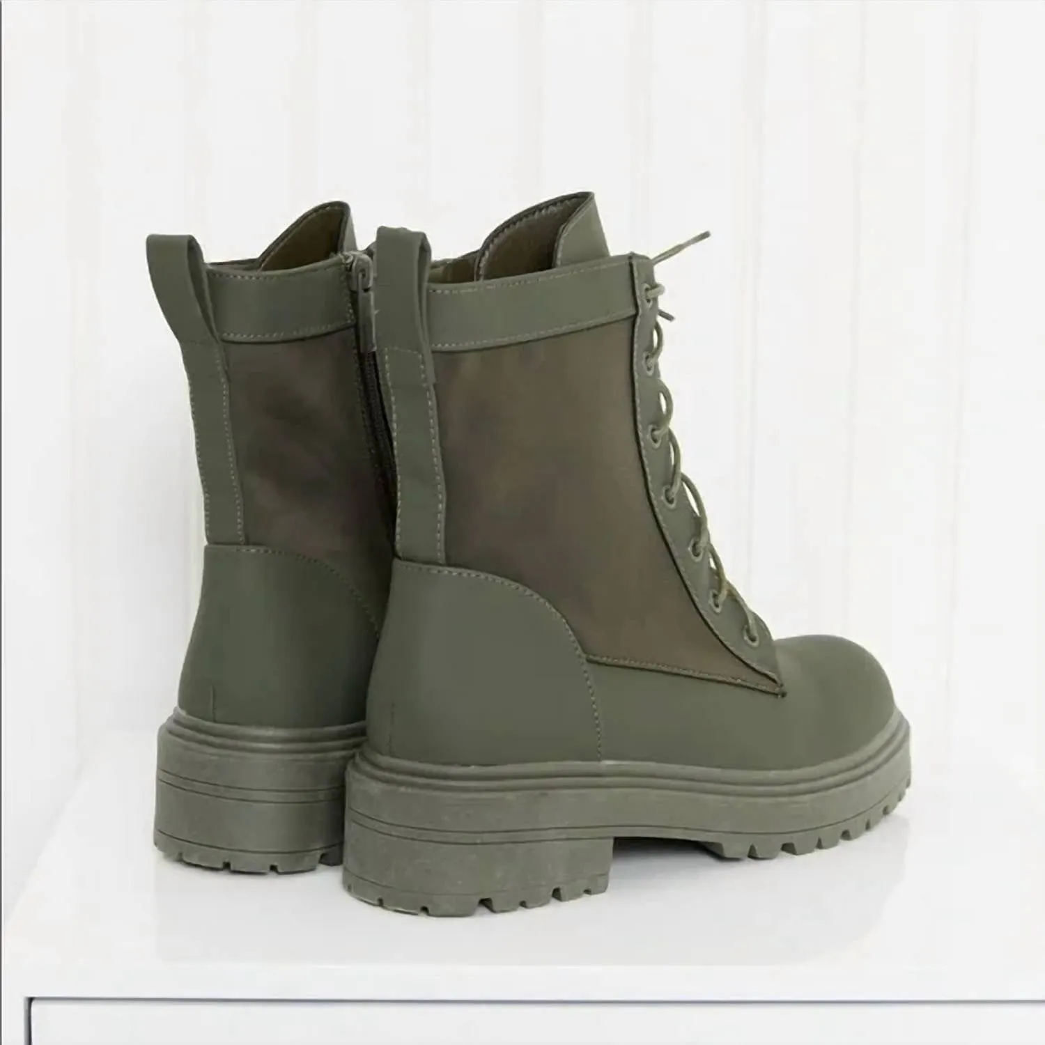 Lace-Up Combat Booties In Green