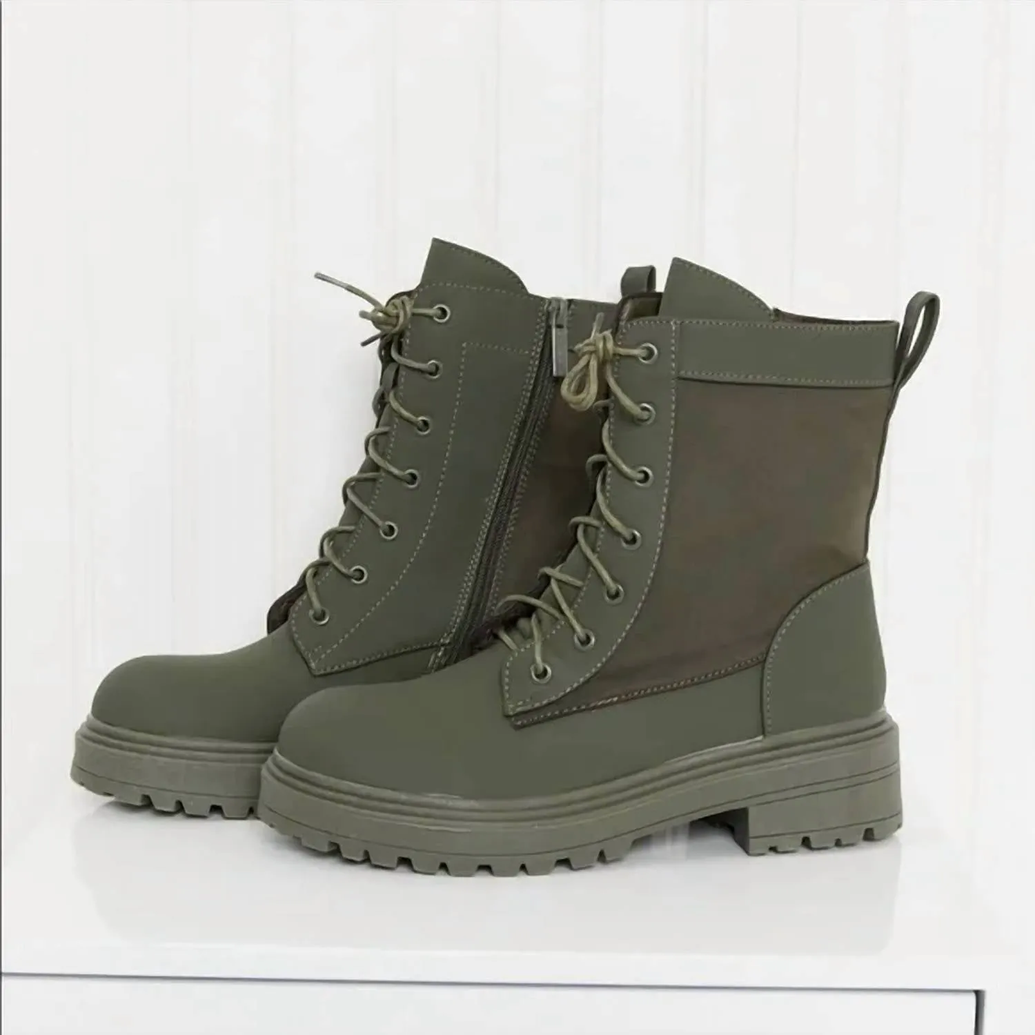 Lace-Up Combat Booties In Green