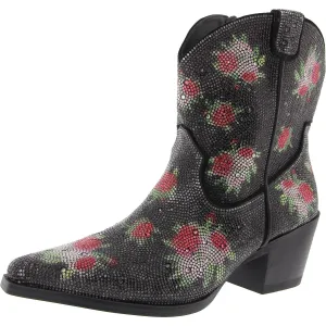 LACEYF Womens Floral Print Manmade Cowboy, Western Boots