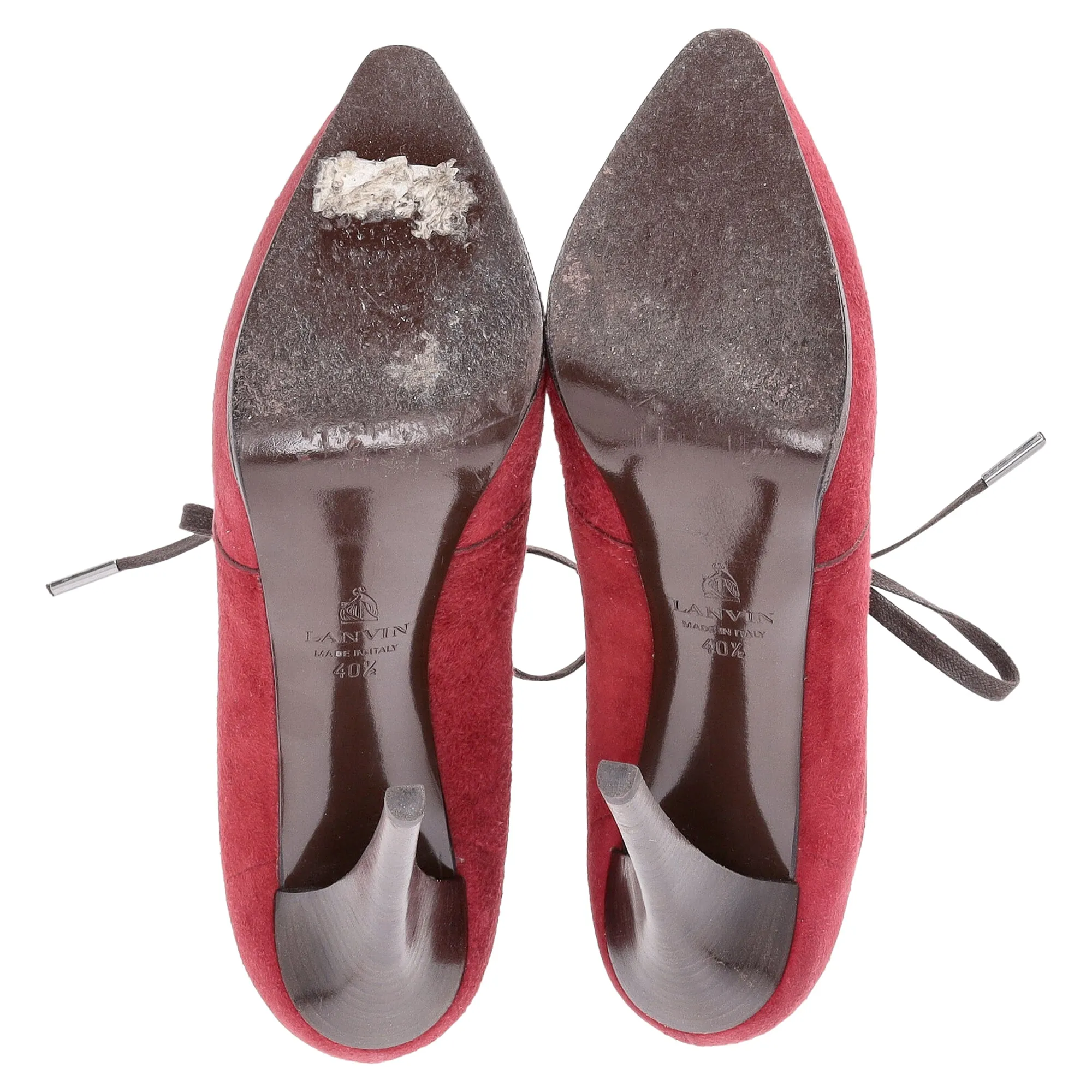 Lanvin Lace-Up Ankle Boots in Red Suede