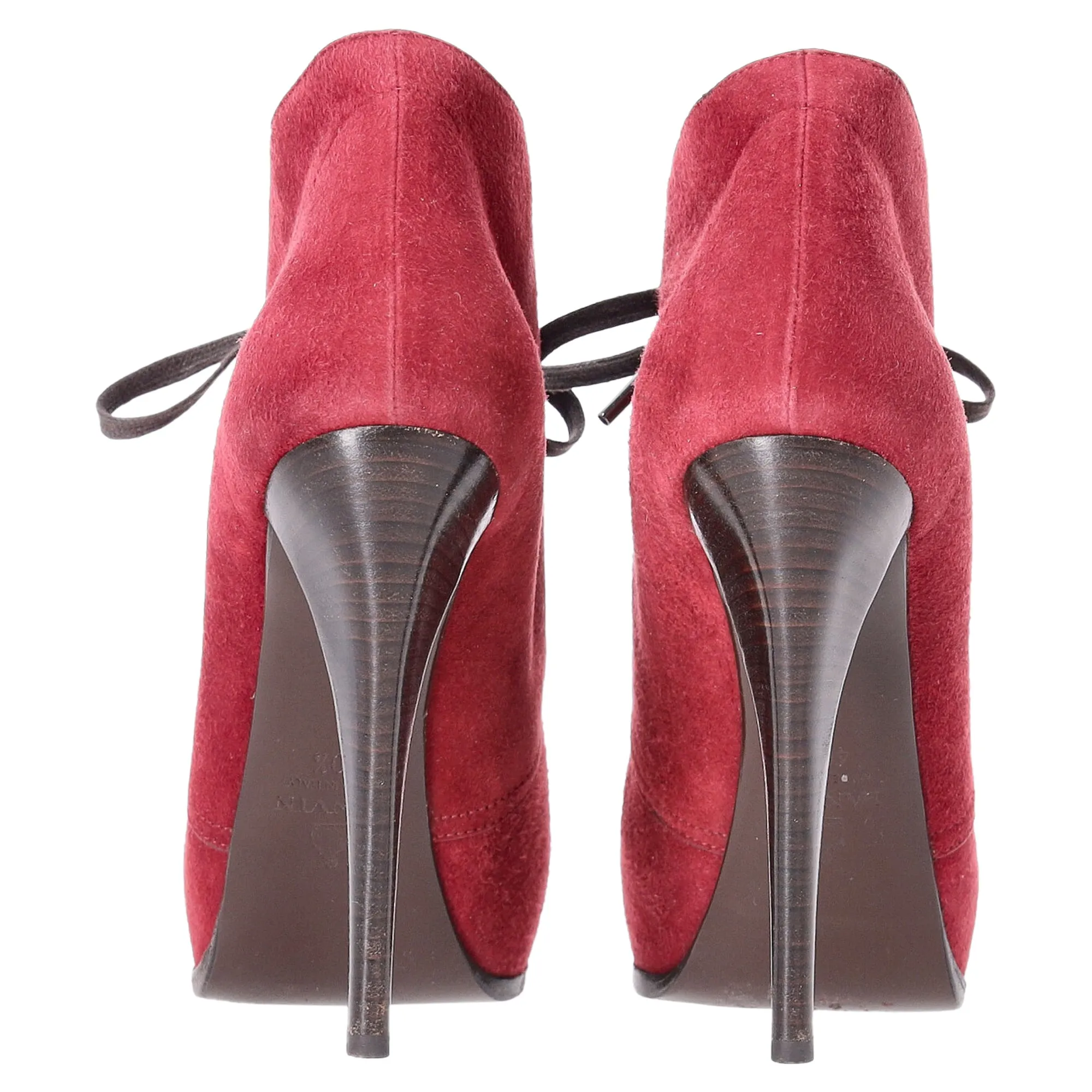 Lanvin Lace-Up Ankle Boots in Red Suede
