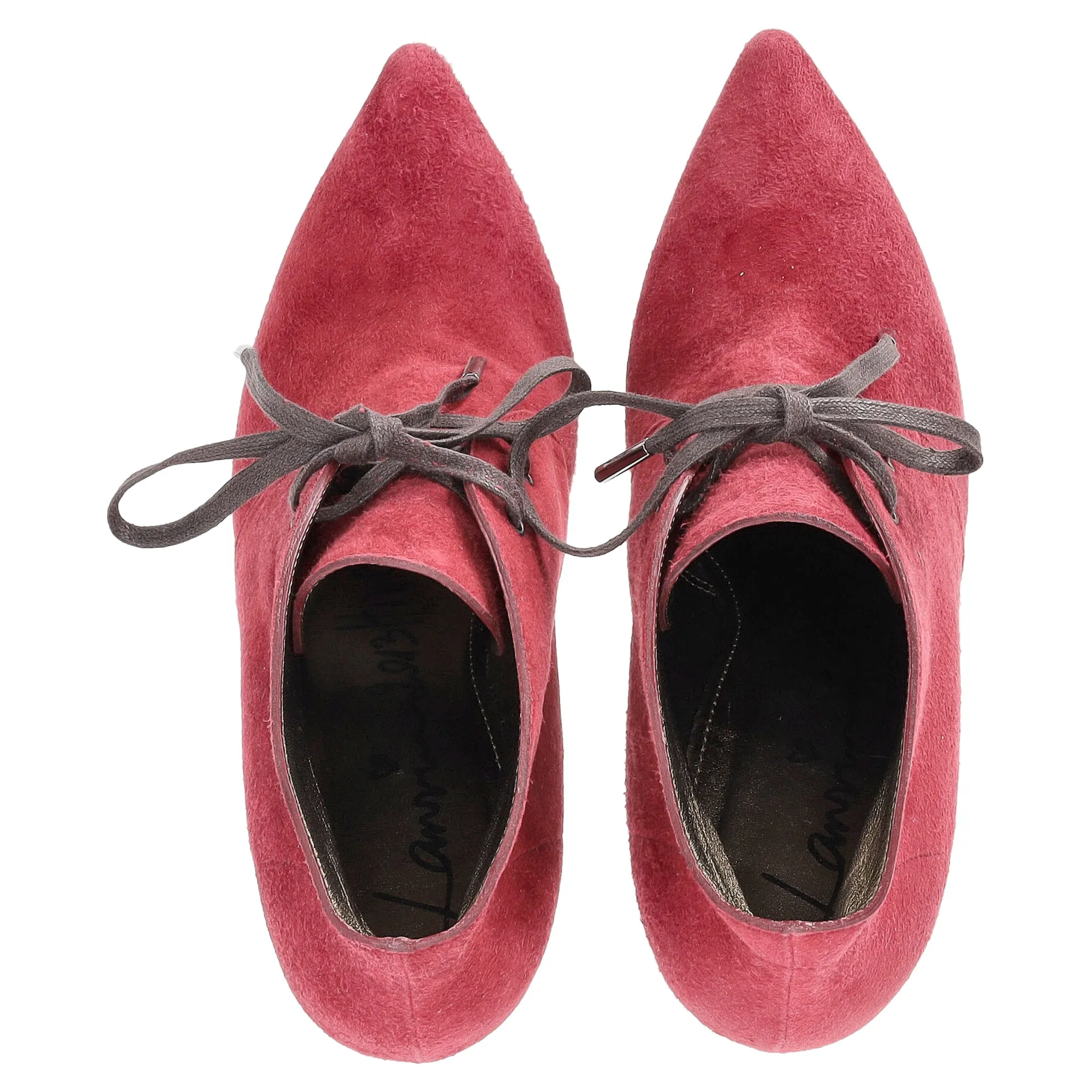 Lanvin Lace-Up Ankle Boots in Red Suede