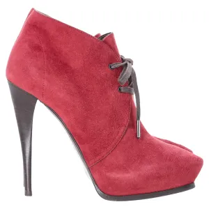Lanvin Lace-Up Ankle Boots in Red Suede