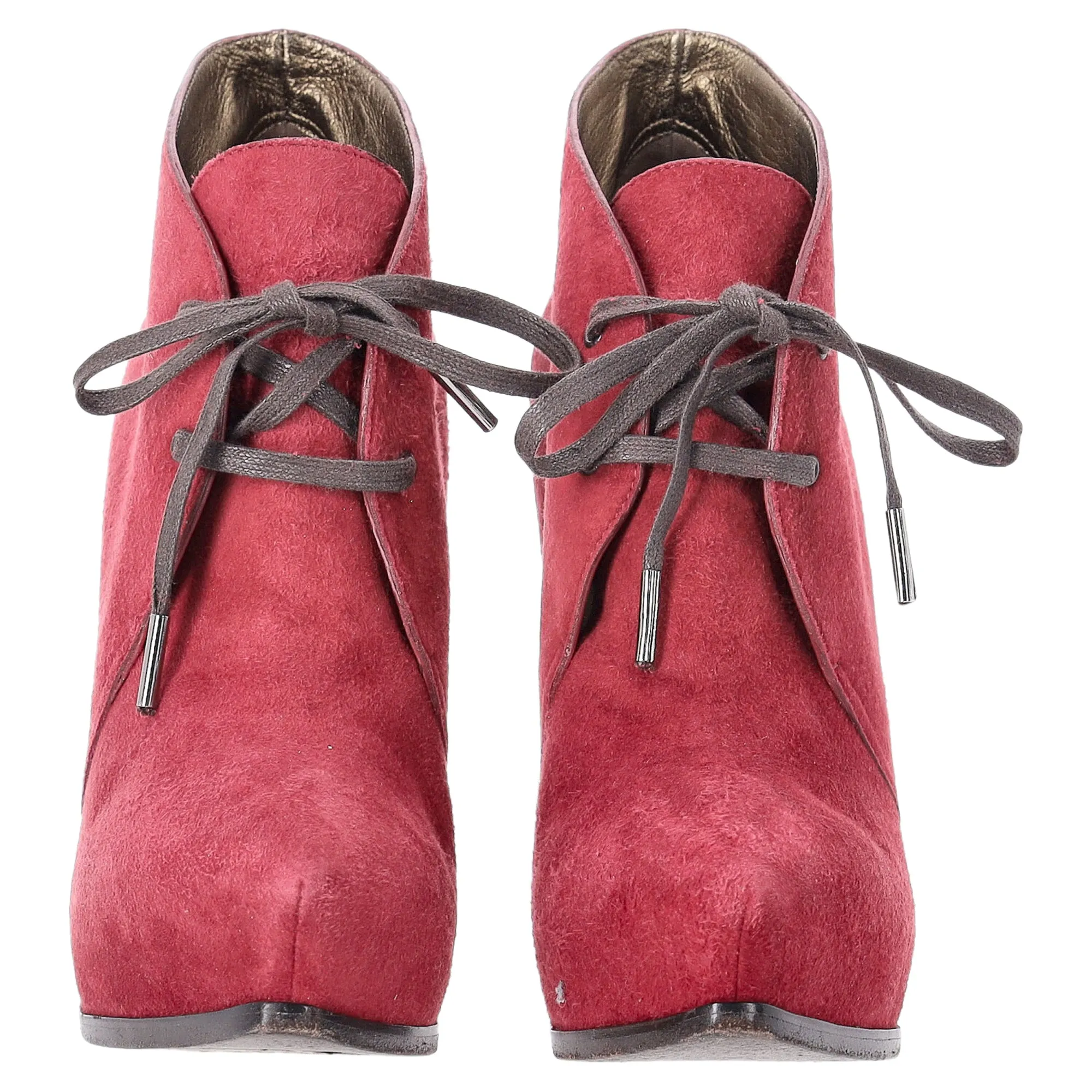 Lanvin Lace-Up Ankle Boots in Red Suede