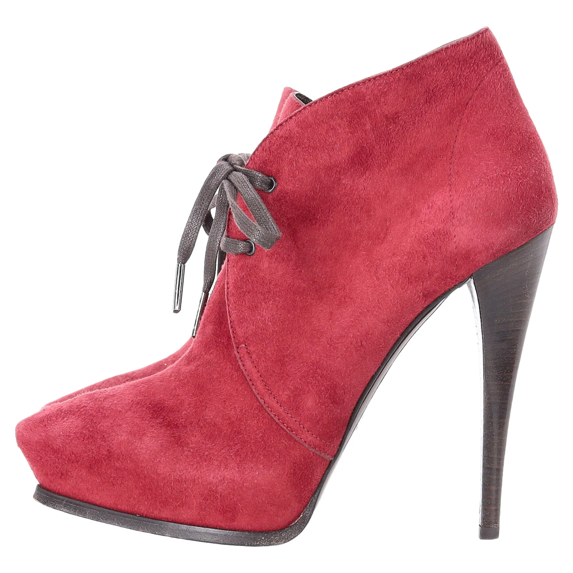 Lanvin Lace-Up Ankle Boots in Red Suede