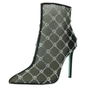Larkk Womens Mesh Embellished Ankle Boots