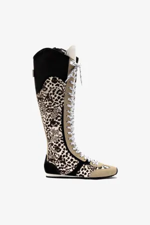 Larroud x Jonathan Cohen Flat Hi Sneaker Boot In Cheetah Black Suede