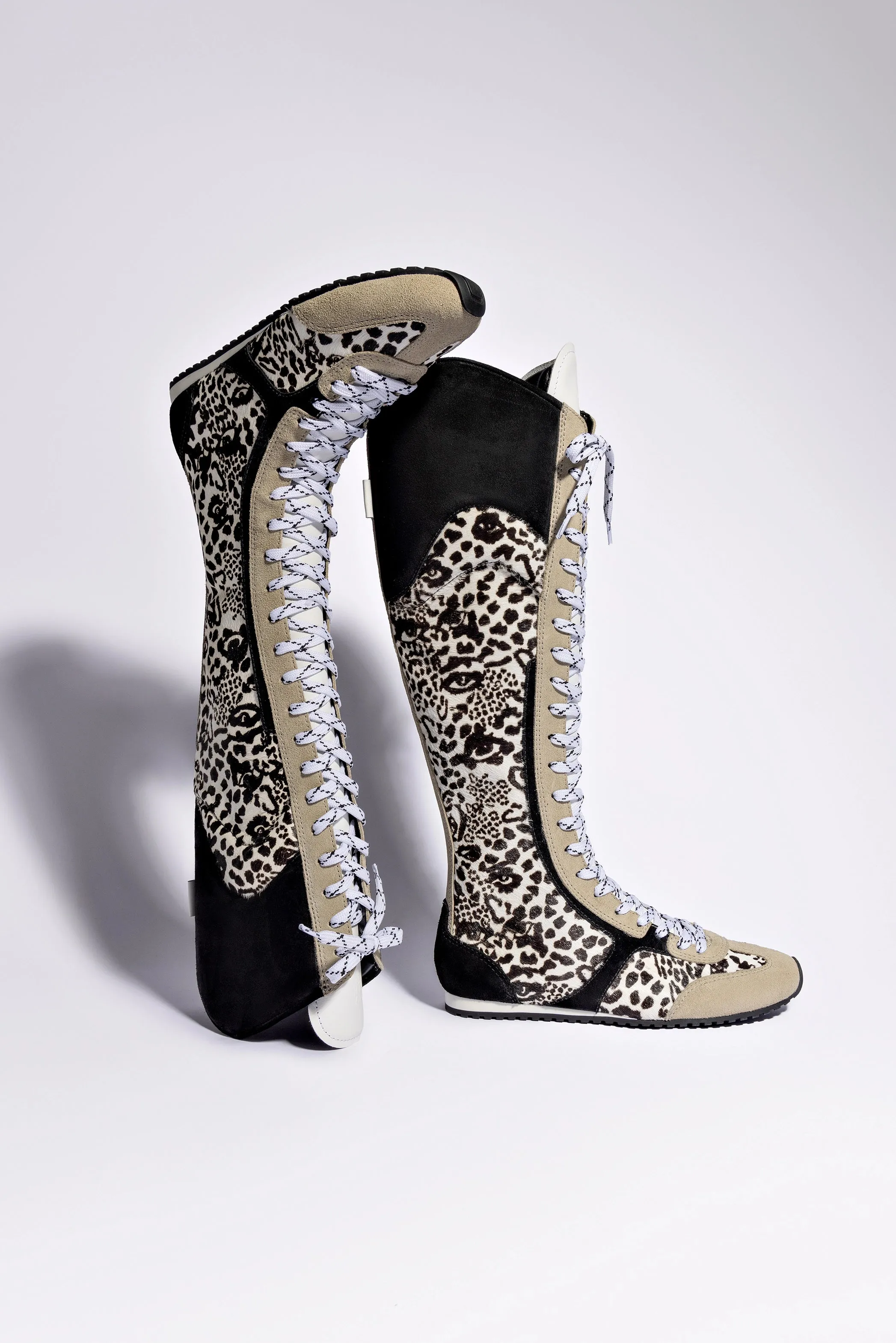 Larroud x Jonathan Cohen Flat Hi Sneaker Boot In Cheetah Black Suede