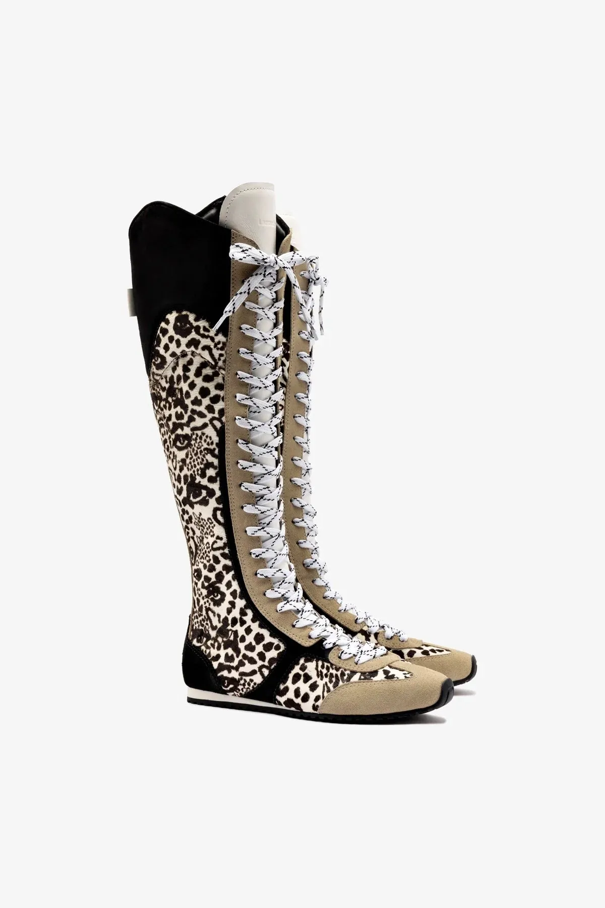 Larroud x Jonathan Cohen Flat Hi Sneaker Boot In Cheetah Black Suede