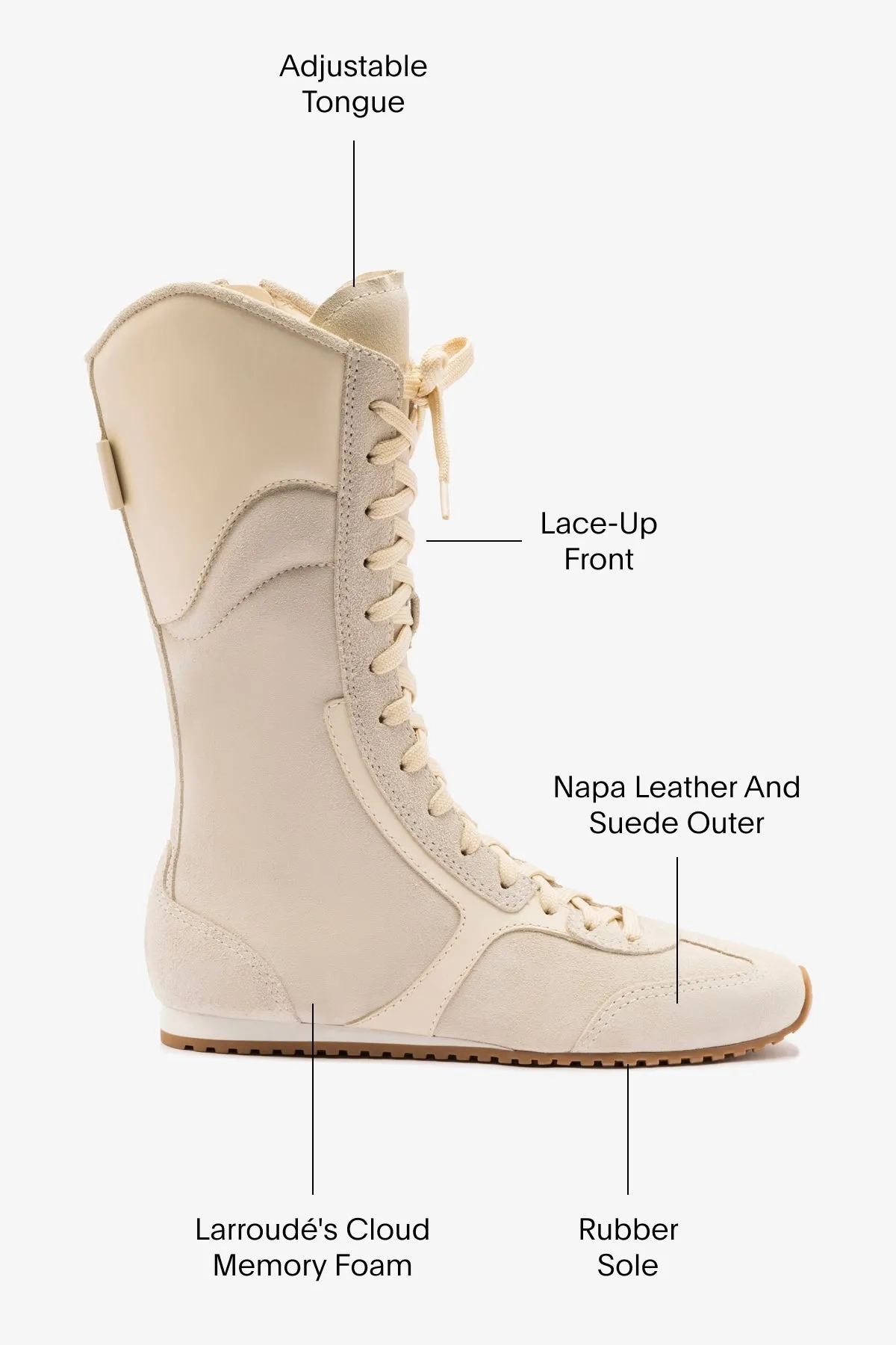 Larroud x Jonathan Cohen Flat Lo Sneaker Boot In Mushroom Grey Suede and Ivory Leather