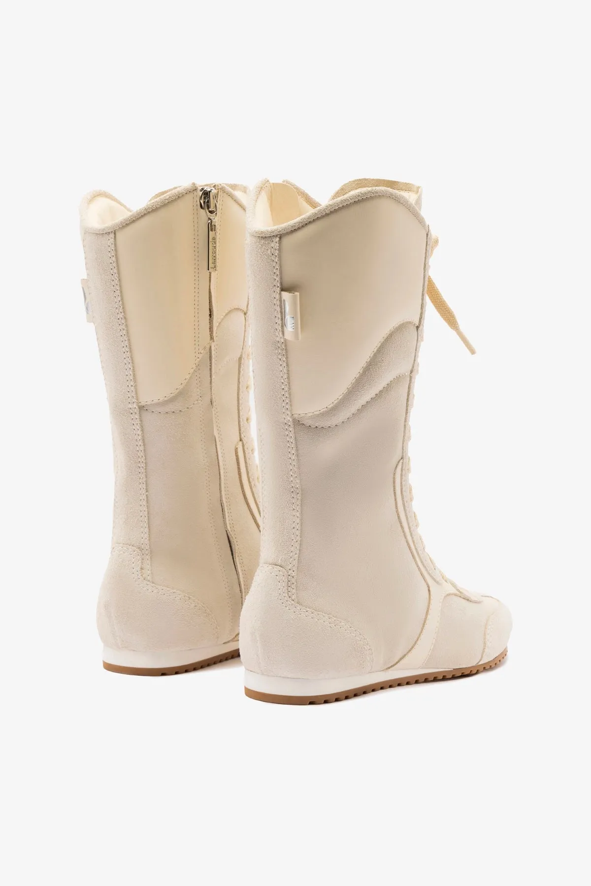 Larroud x Jonathan Cohen Flat Lo Sneaker Boot In Mushroom Grey Suede and Ivory Leather