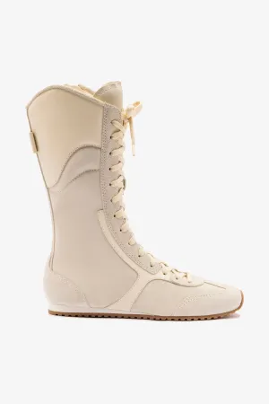 Larroud x Jonathan Cohen Flat Lo Sneaker Boot In Mushroom Grey Suede and Ivory Leather