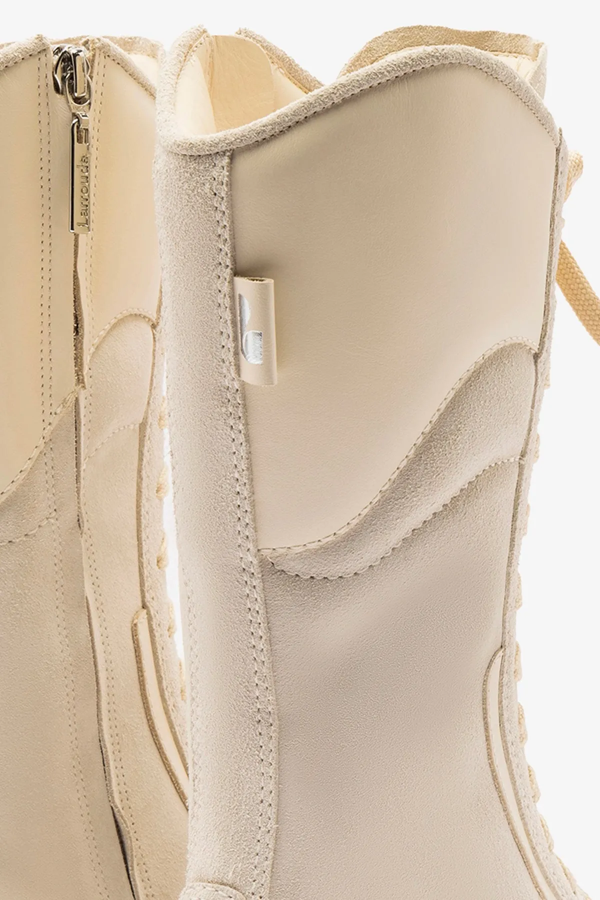 Larroud x Jonathan Cohen Flat Lo Sneaker Boot In Mushroom Grey Suede and Ivory Leather