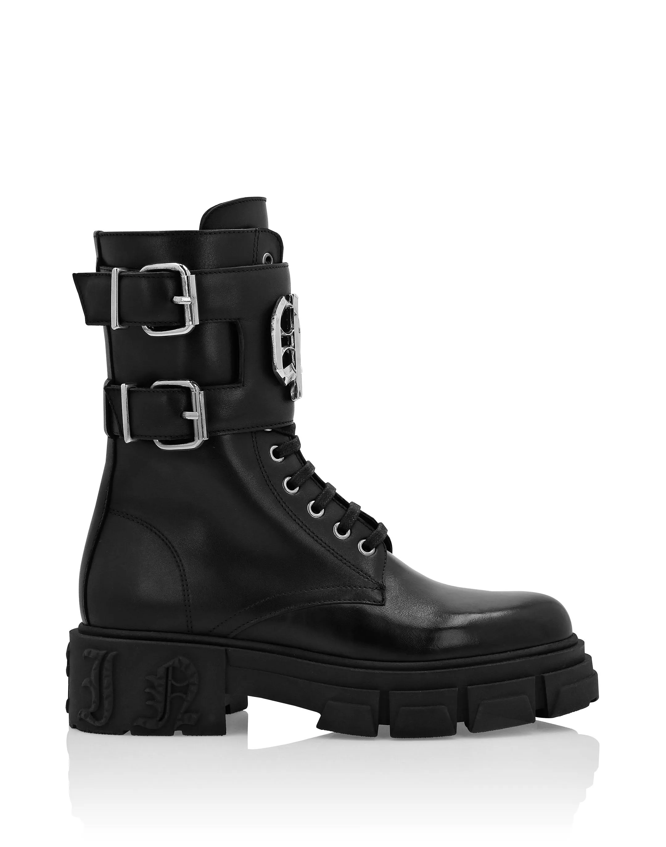 Leather Boots Mid Flat Gothic Plein