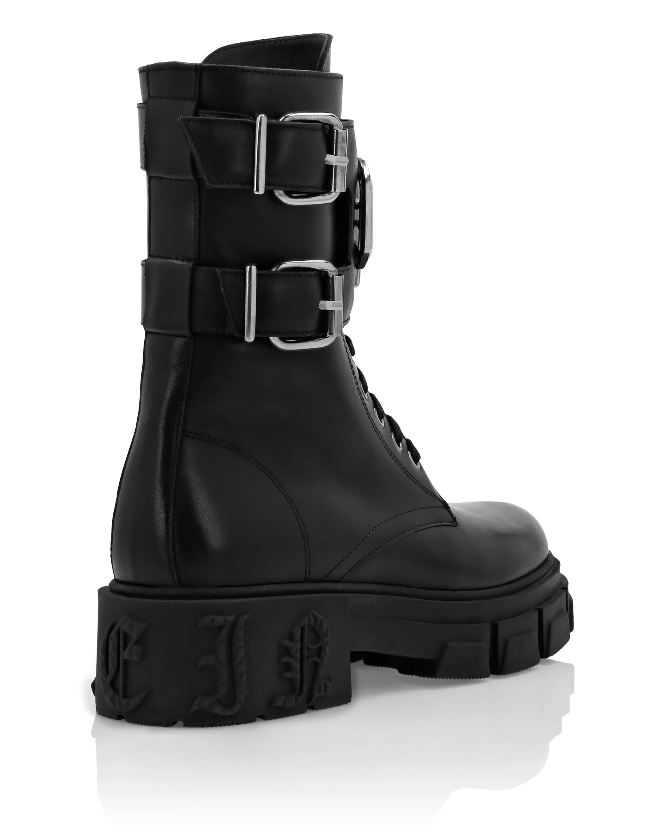 Leather Boots Mid Flat Gothic Plein