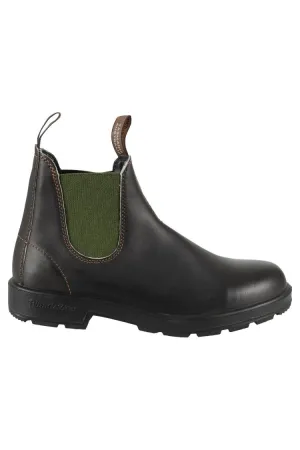 Leather Boots With Contrasting Olive Green Elastic Band