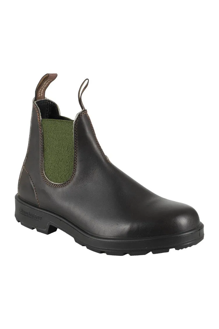 Leather Boots With Contrasting Olive Green Elastic Band
