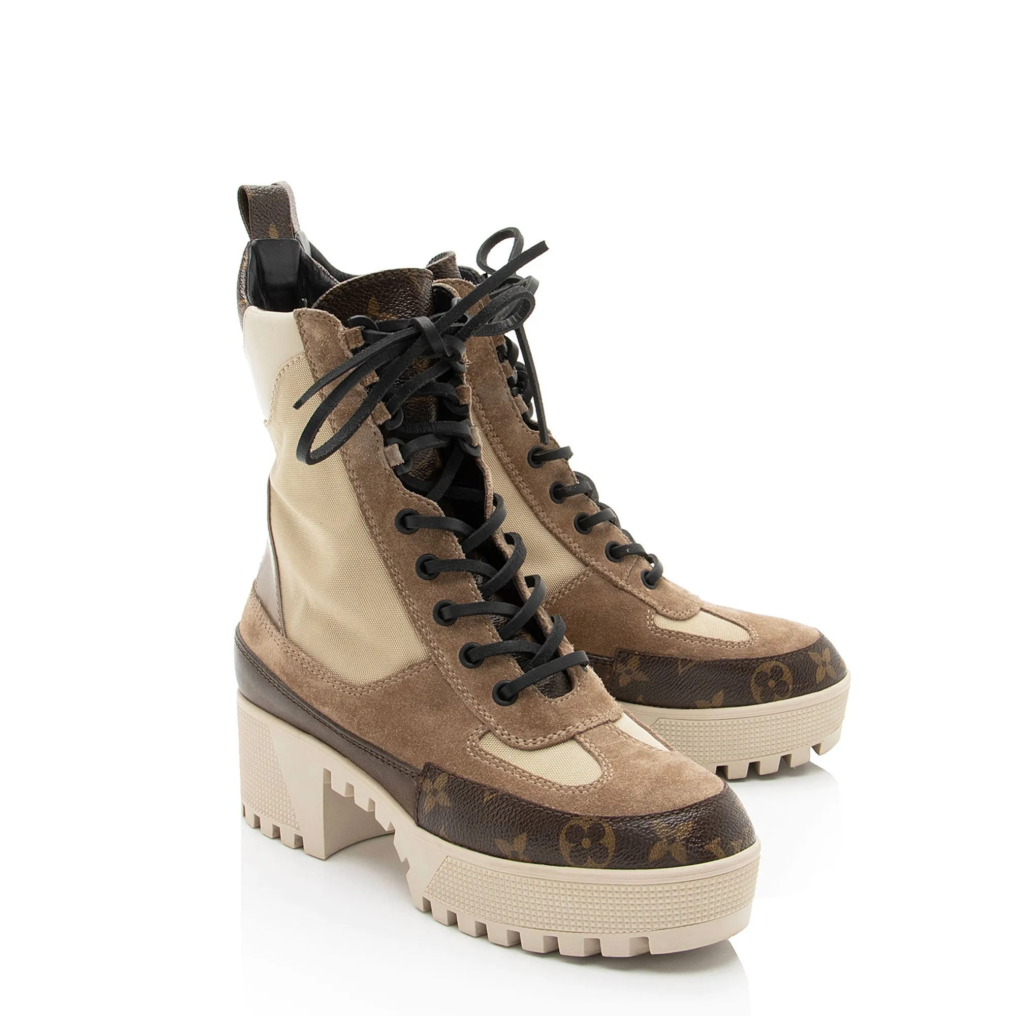 Louis Vuitton Monogram Canvas Suede Laureate Desert Platform Boots