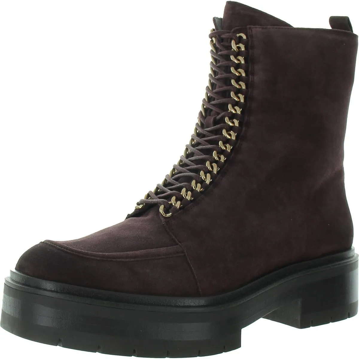 Lovrin Womens Leather Lugged Sole Combat & Lace-Up Boots