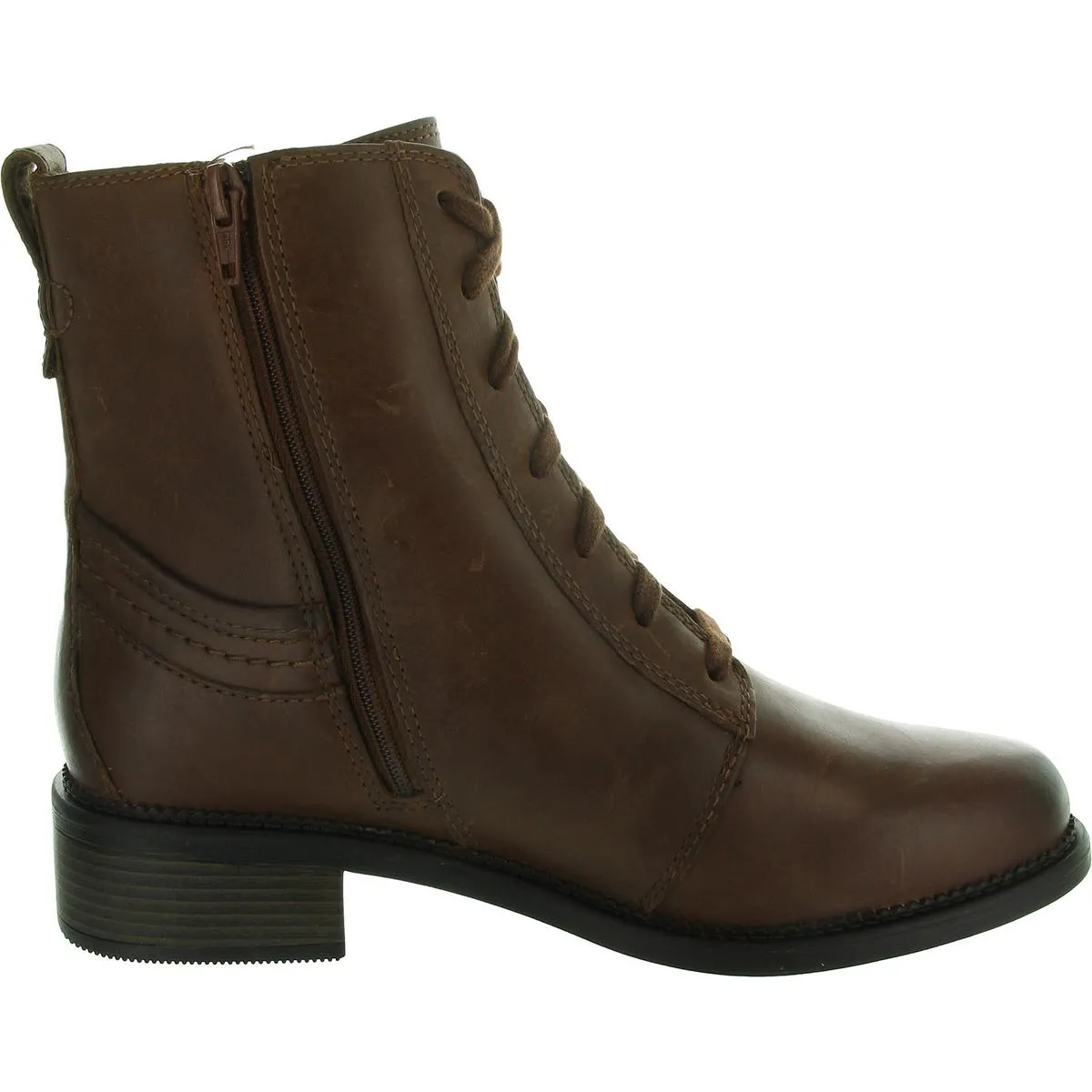 Maye Step Womens Zipper Leather Combat & Lace-Up Boots
