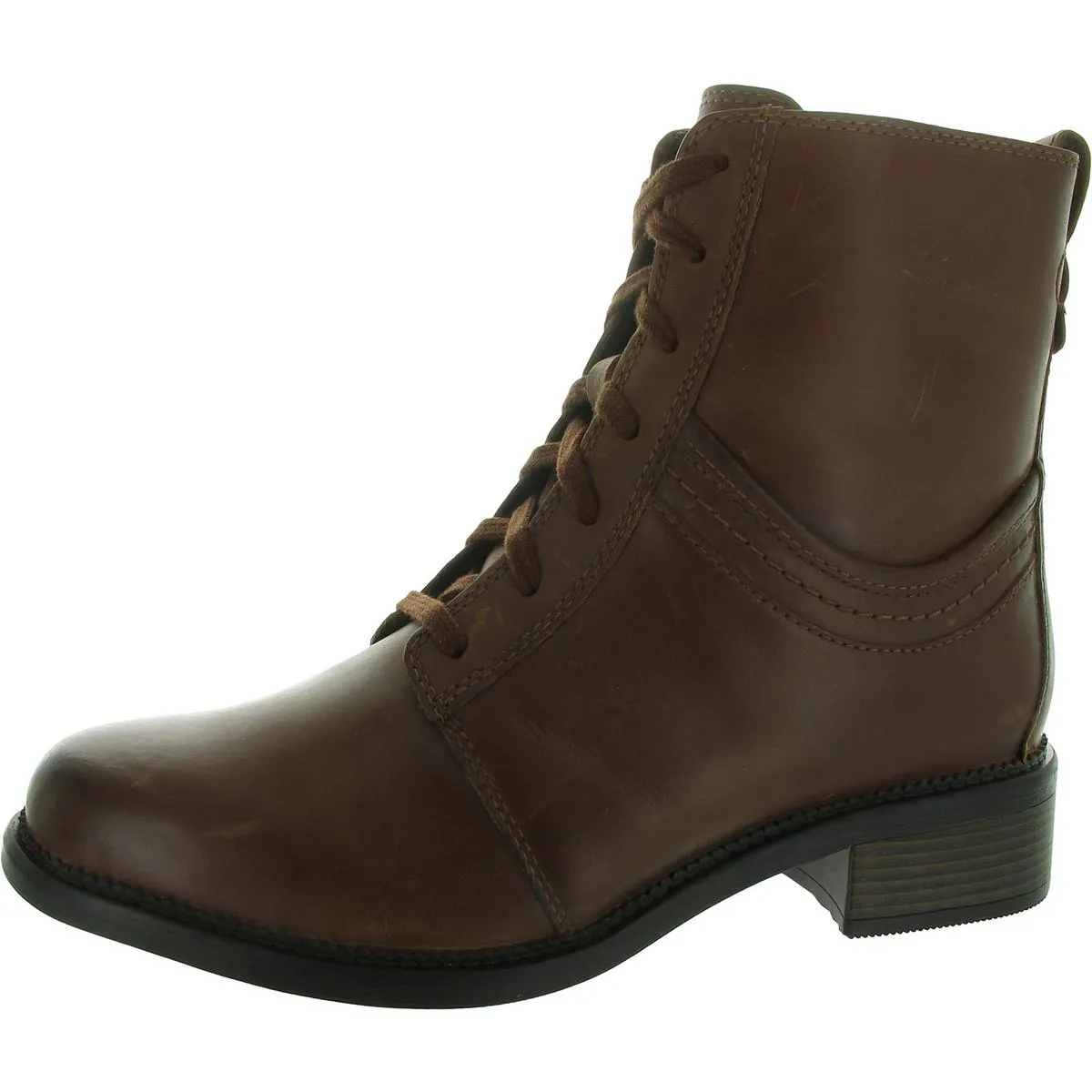 Maye Step Womens Zipper Leather Combat & Lace-Up Boots