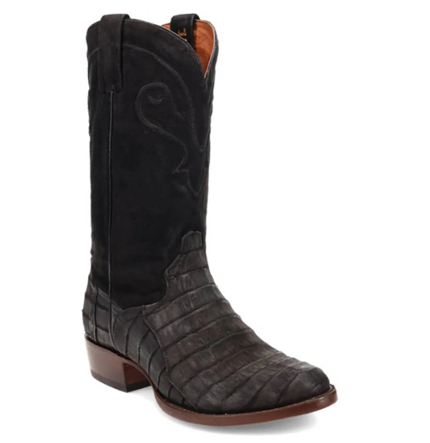 Men's Alvis Sueded Caiman Exotic R-Toe Western Boot In Black