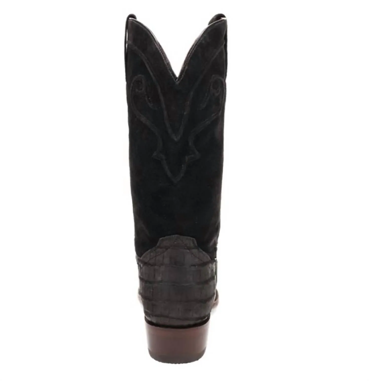 Men's Alvis Sueded Caiman Exotic R-Toe Western Boot In Black