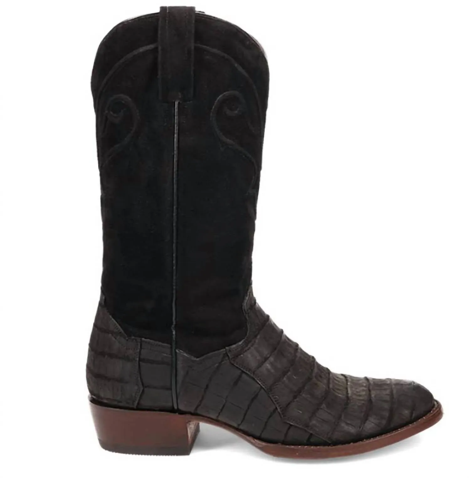 Men's Alvis Sueded Caiman Exotic R-Toe Western Boot In Black