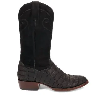 Men's Alvis Sueded Caiman Exotic R-Toe Western Boot In Black