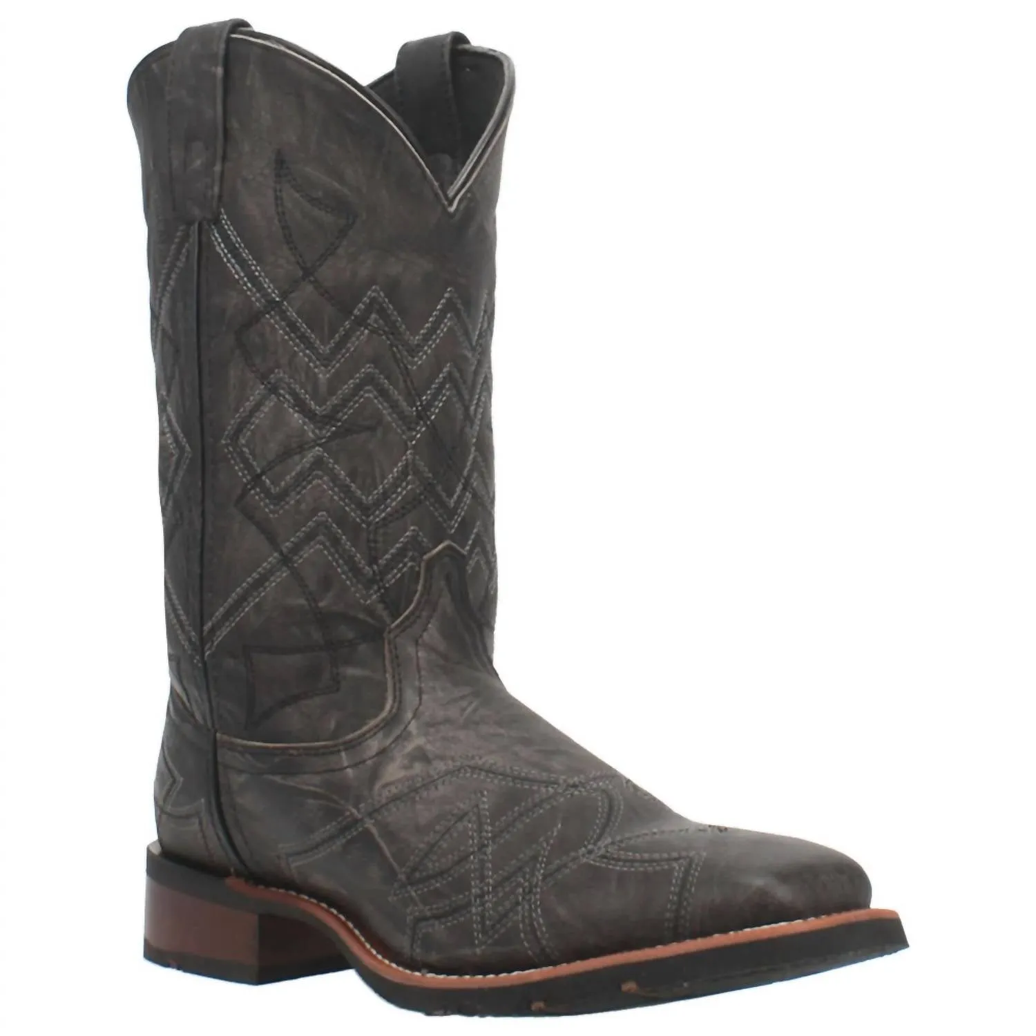 Men's Axel Square Toe Western Cowboy Boot In Charcoal Black