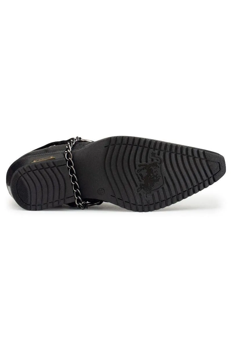 Men's Black Leather Winklepicker Cowboy Cuban Biker Shoes