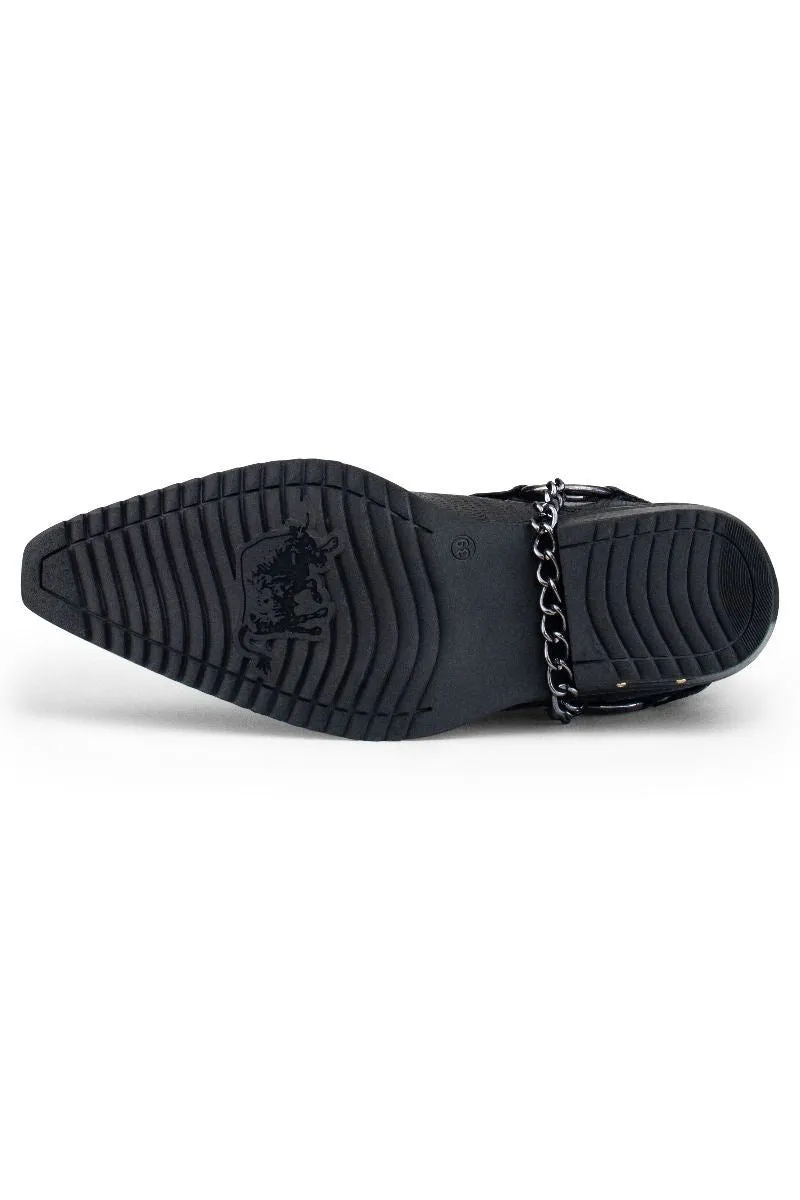Men's Black Leather Winklepicker Western Gothic Boots