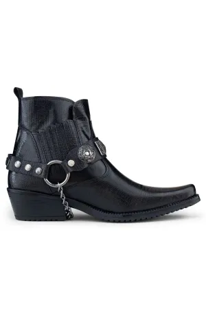 Men's Black Leather Winklepicker Western Gothic Boots