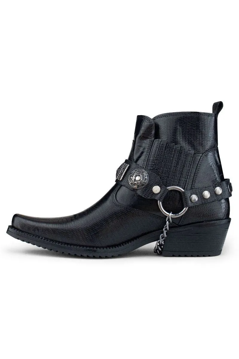 Men's Black Leather Winklepicker Western Gothic Boots