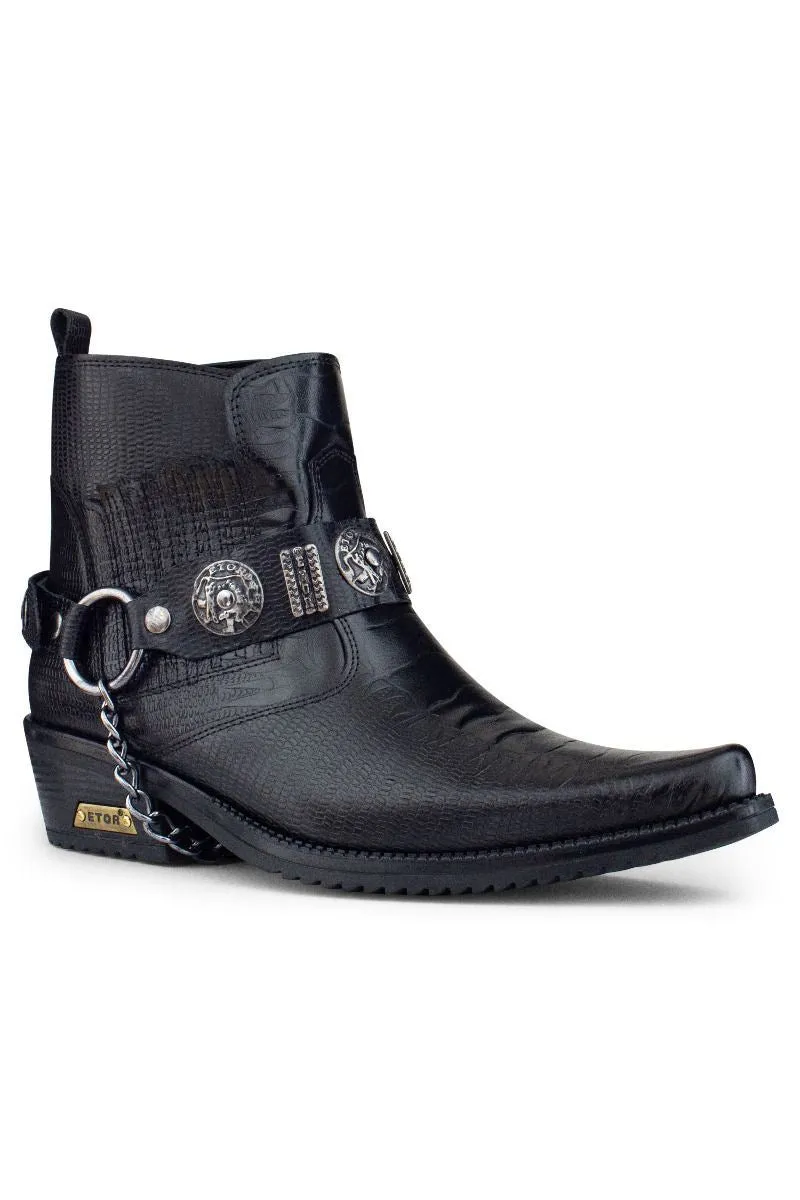 Men's Black Leather Winklepicker Western Gothic Boots