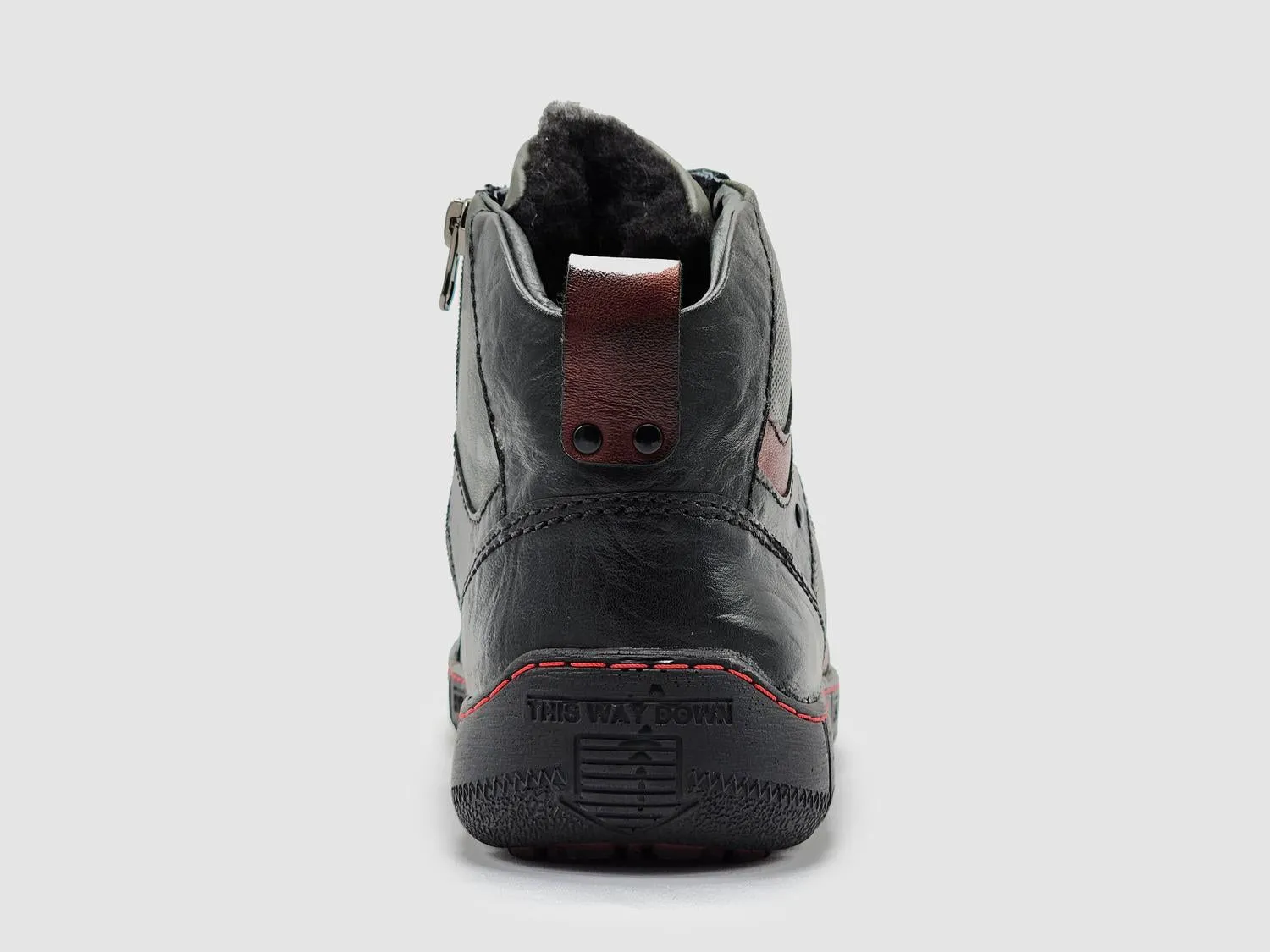 Men's Comfort Thick Wool-Lined Zip-Up Leather Boots In Olive/red