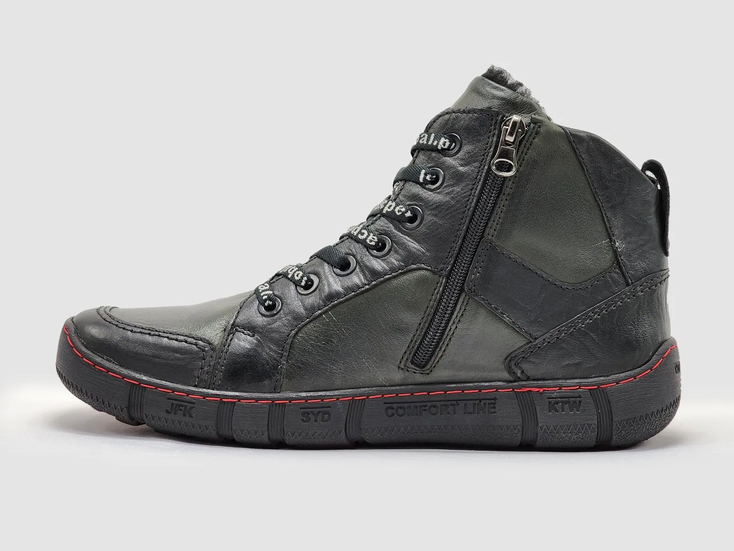 Men's Comfort Thick Wool-Lined Zip-Up Leather Boots In Olive/red