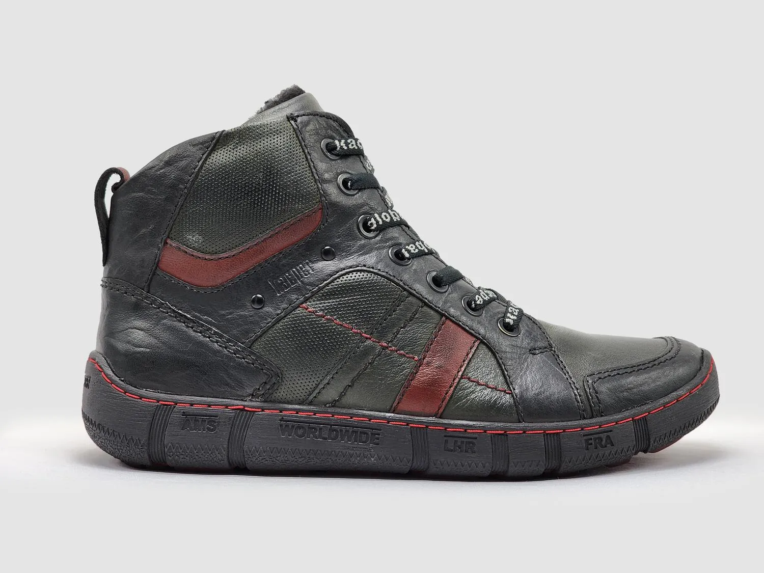 Men's Comfort Thick Wool-Lined Zip-Up Leather Boots In Olive/red