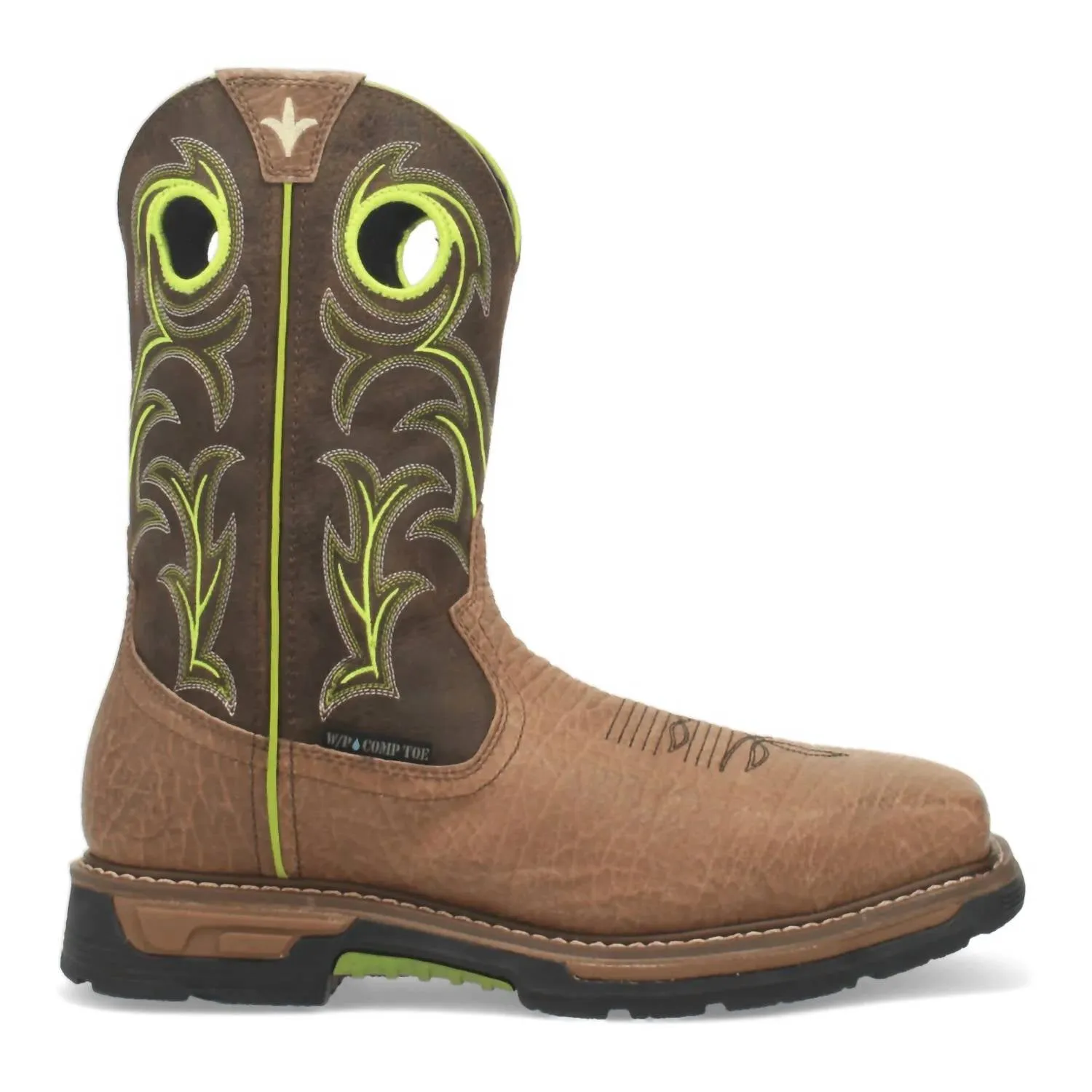 Men's Comp-Toe Waterproof Hurricane Storms Eye Work Boot In Brown/green