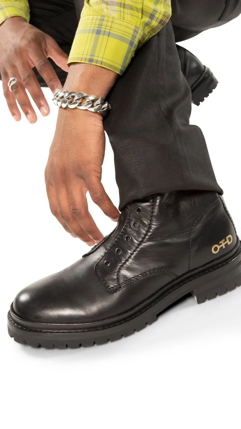 Men's Laceless Leather Combat Boots In Black
