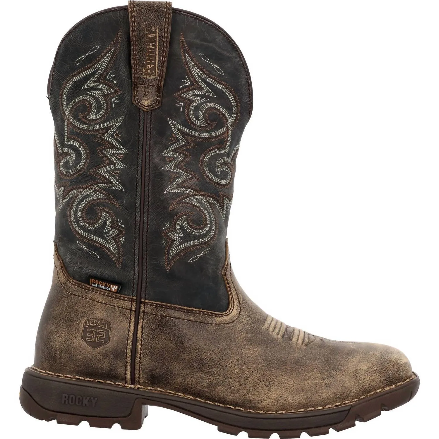 Men's Legacy 32 Waterproof Pull-On Work Western Boot In Distressed Brown