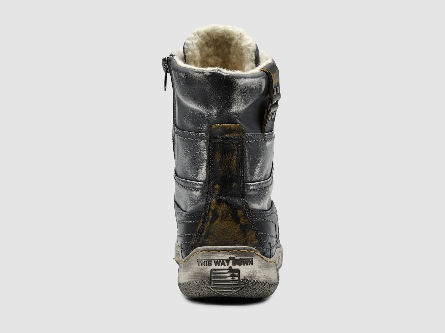 Men's Tall Comfort Thick Wool Lined Zip-Up Leather Boots In Grey/yellow
