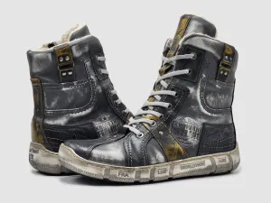 Men's Tall Comfort Thick Wool Lined Zip-Up Leather Boots In Grey/yellow