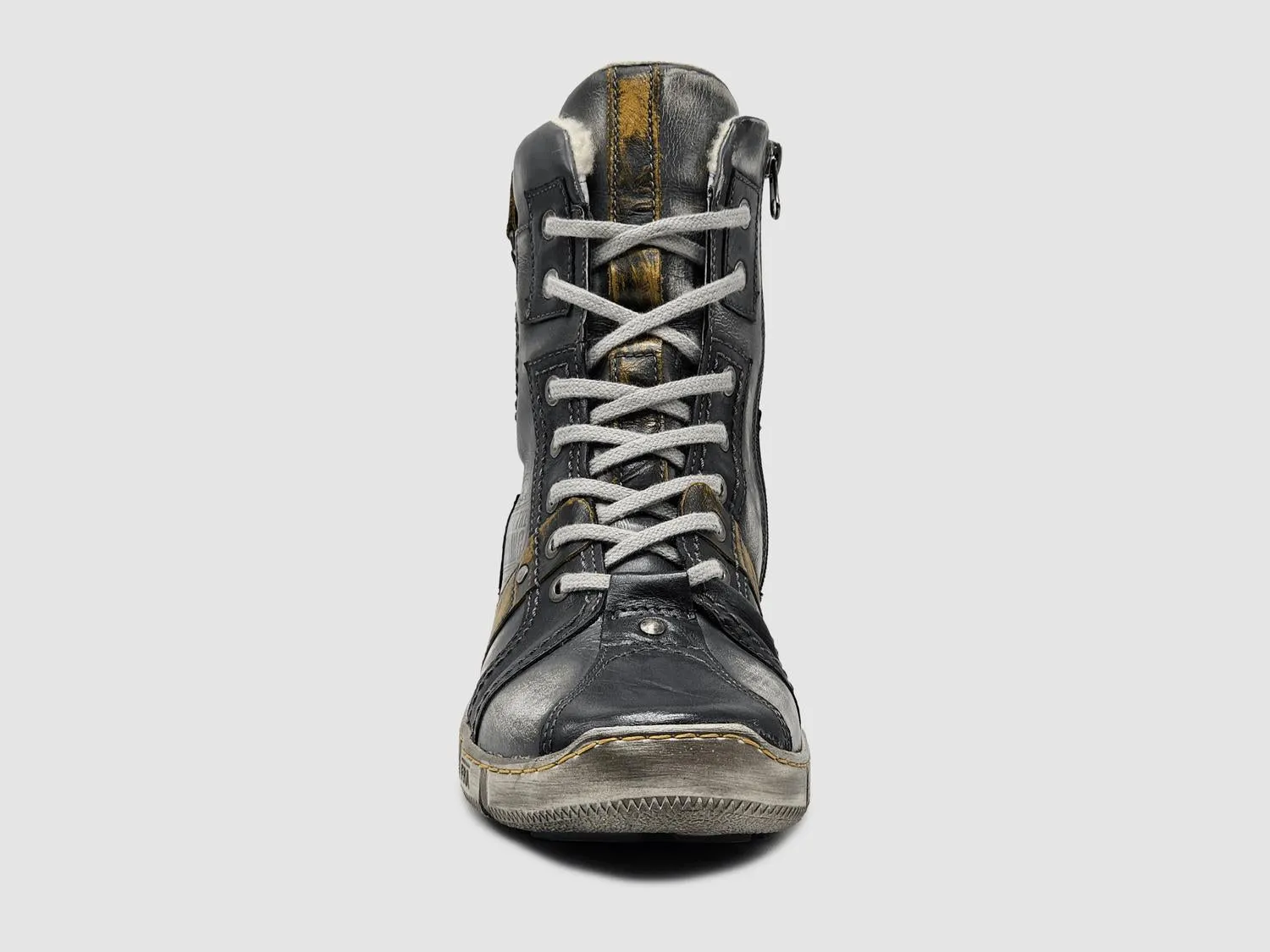 Men's Tall Comfort Thick Wool Lined Zip-Up Leather Boots In Grey/yellow