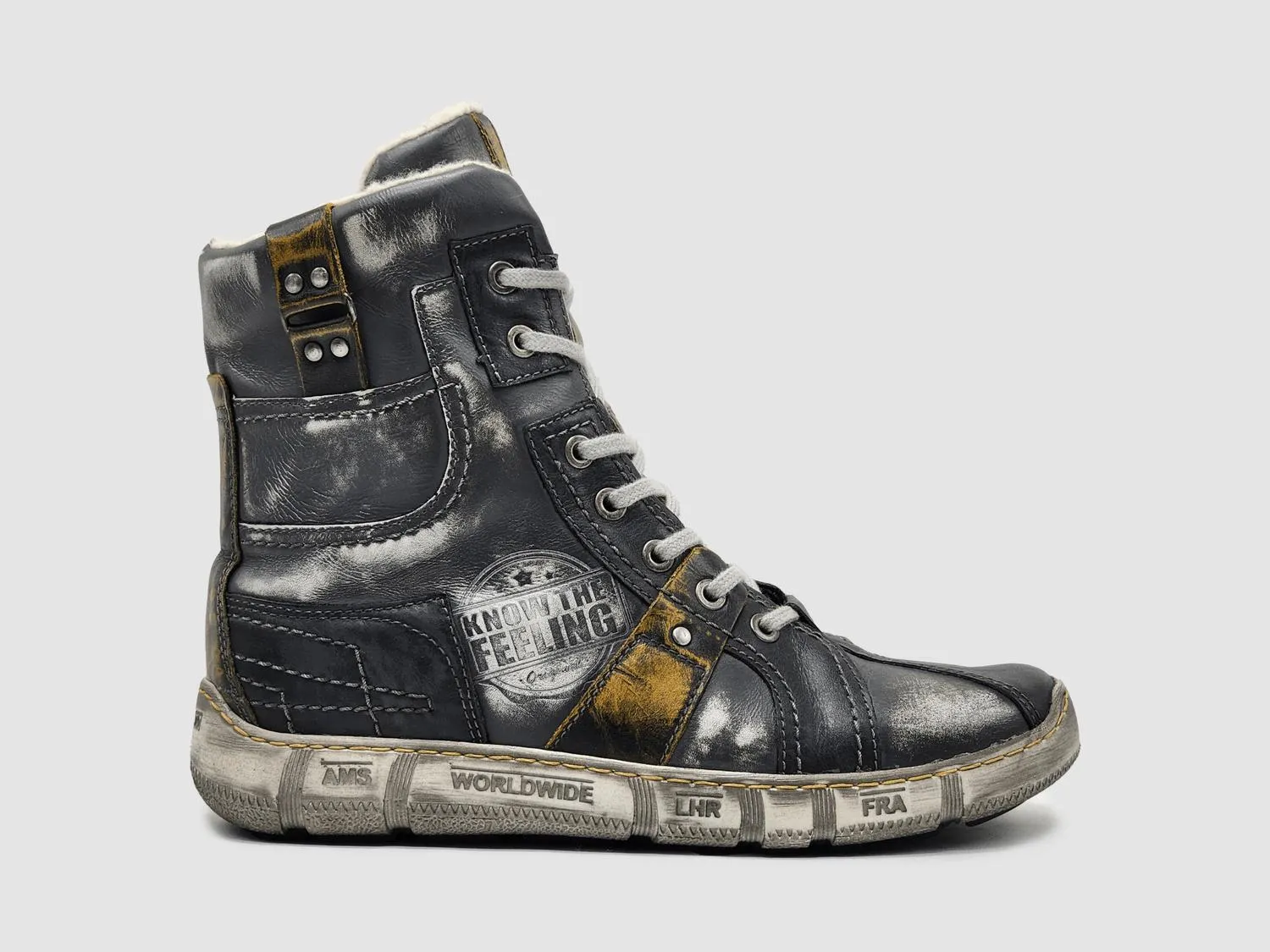 Men's Tall Comfort Thick Wool Lined Zip-Up Leather Boots In Grey/yellow