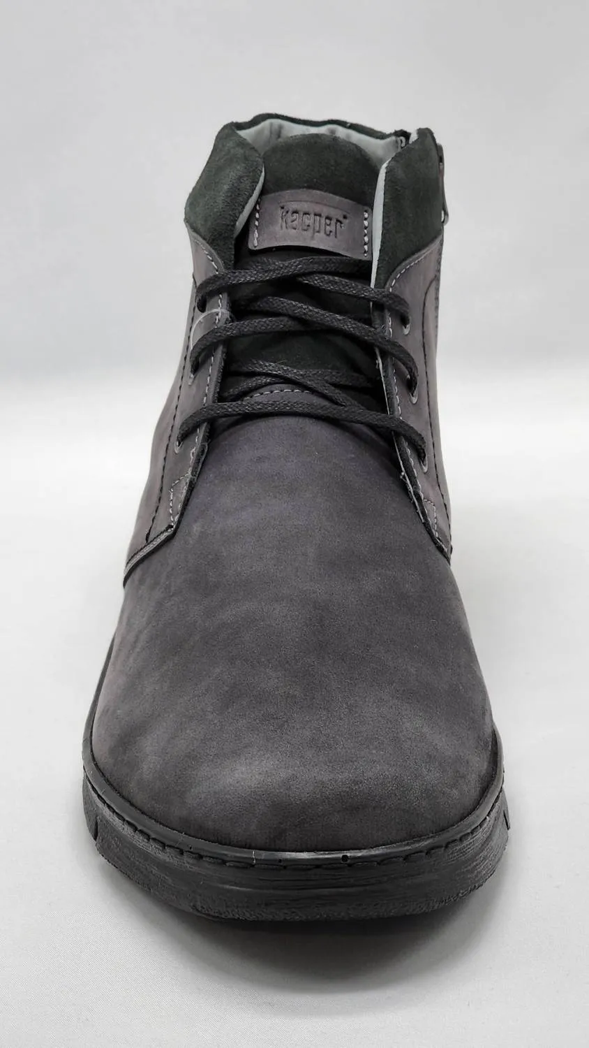 Men's Thick Fur-Lined Zip-Up Nubuck Leather Boots In Grey