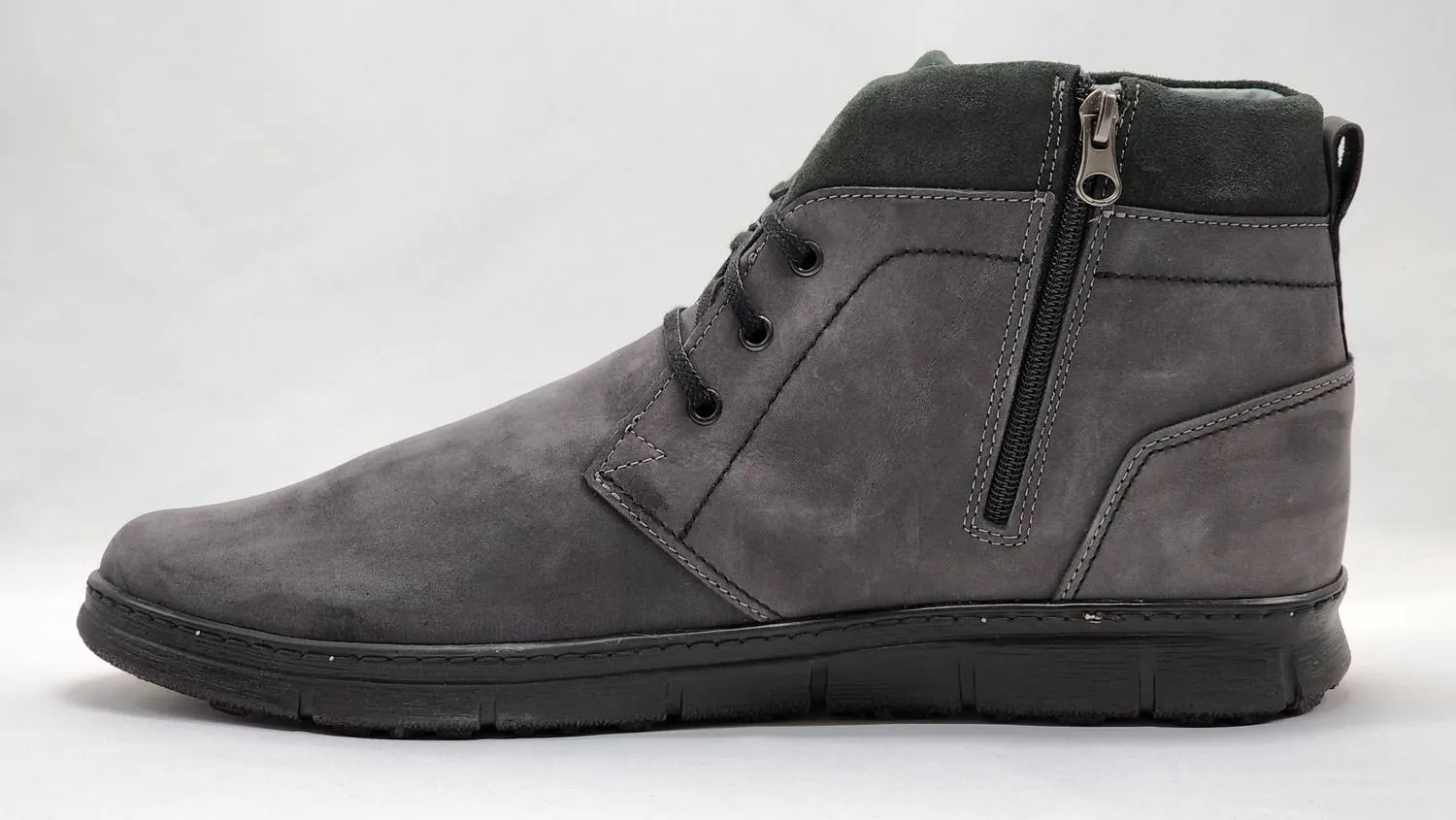 Men's Thick Fur-Lined Zip-Up Nubuck Leather Boots In Grey
